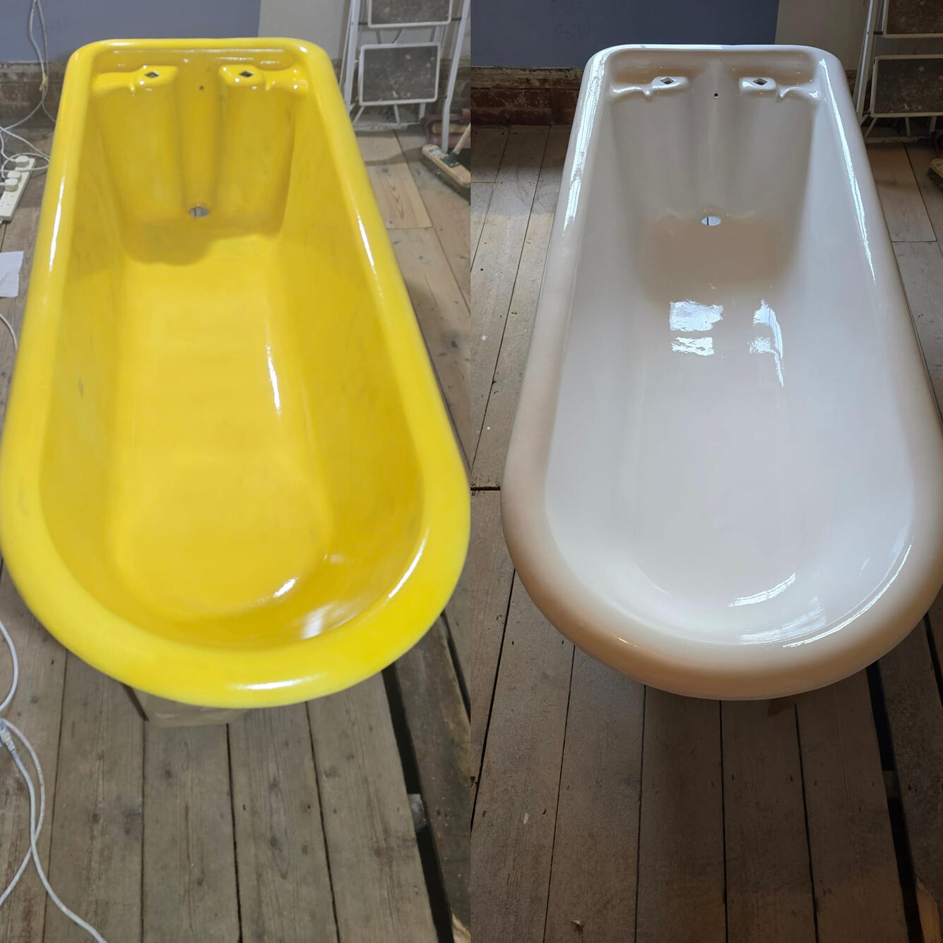 CAST IRON BATH RESURFACED OldBEFORE AND AFTER PHOTOS OF A CAST IRON ROLL TOP BATH RE-ENAMELLED IN Weston-super-Mare