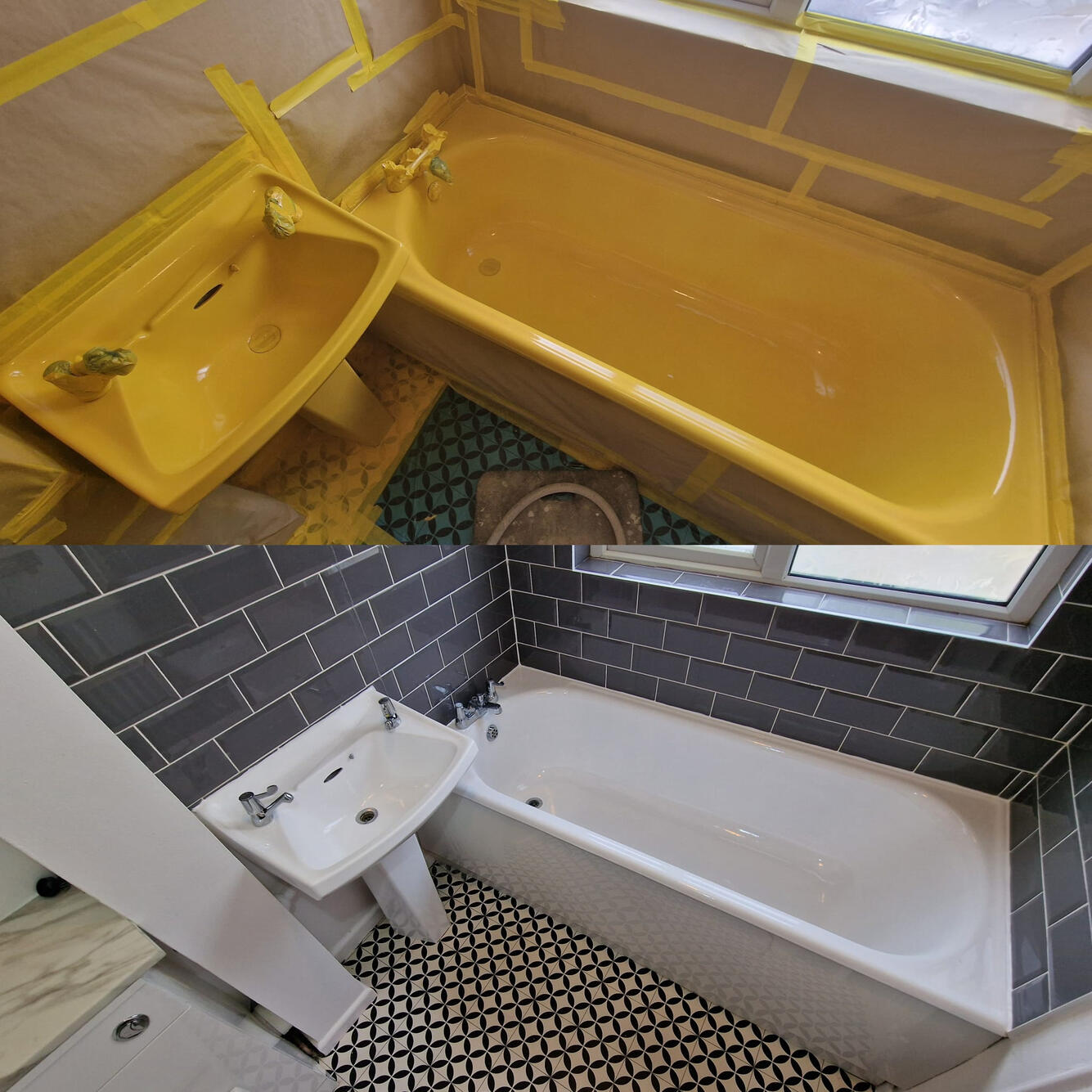 SINK AND BATH RE-ENAMELLED Before and after ceramic sink and steel bath re-enamelling in Uphill, Weston-super-Mare