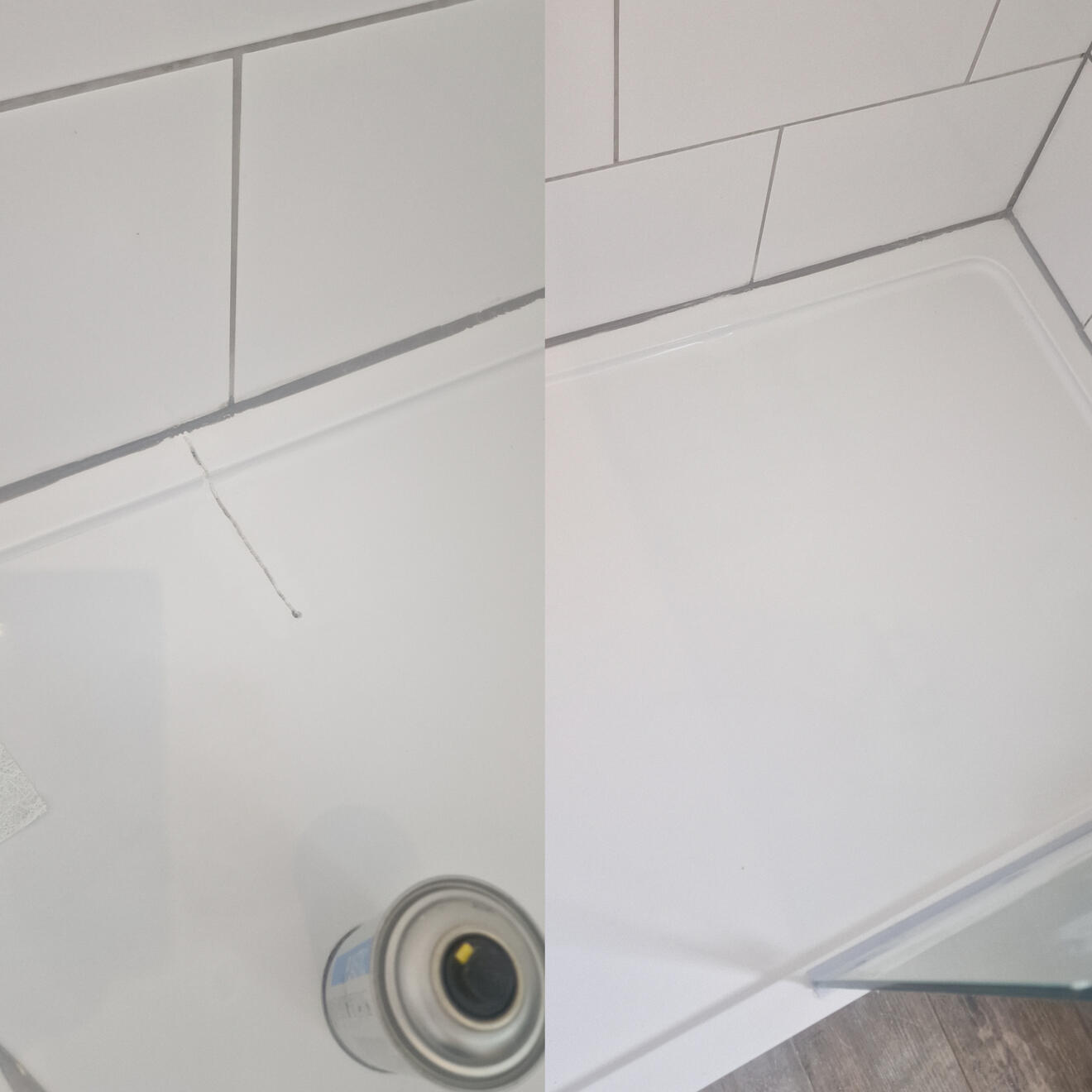 Shower tray crack repair Before and after stone resin shower tray crack repair in Weston-super-Mare