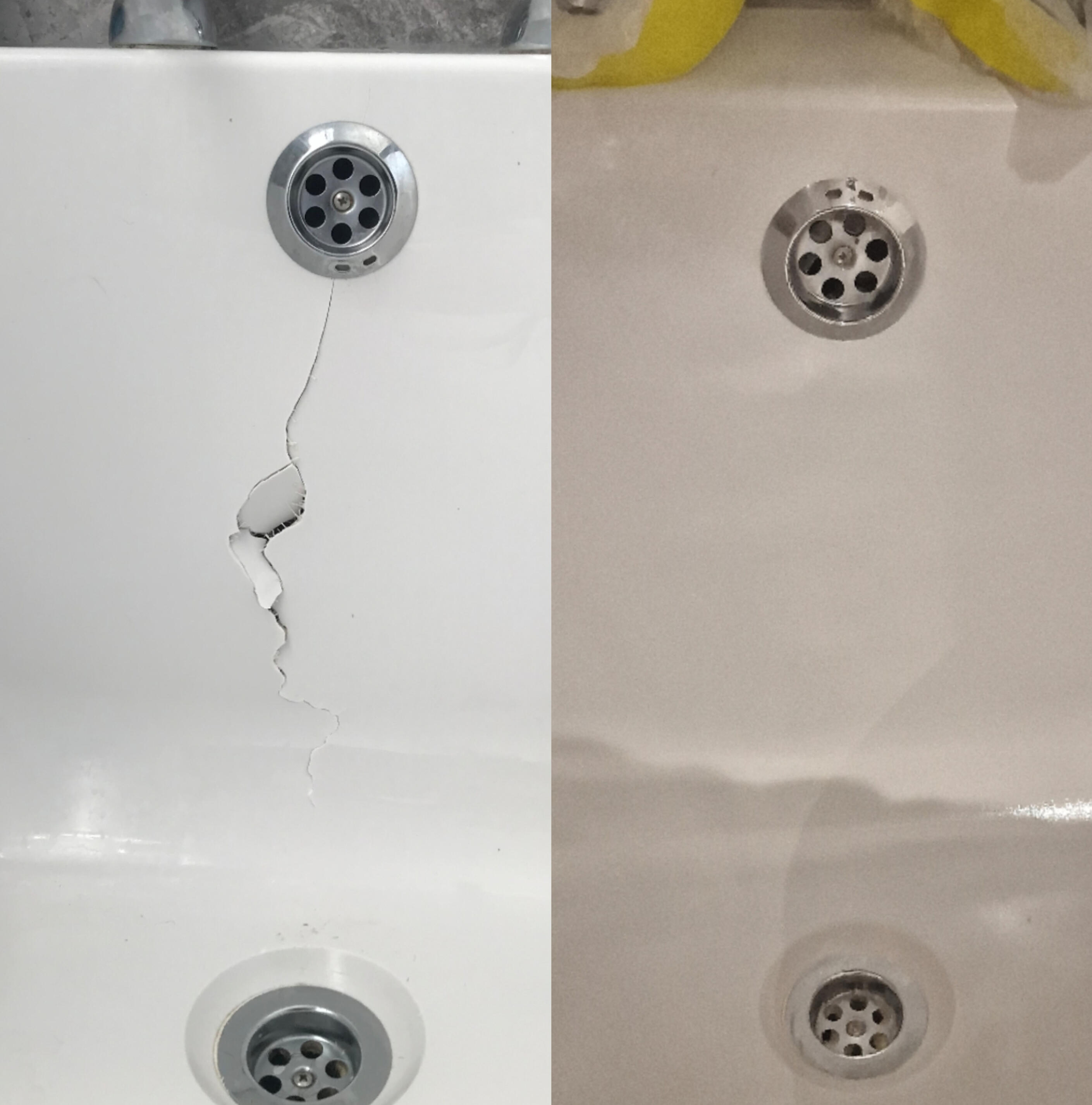 Acrylic Bath Crack Repair Before & After photos of an Acrylic Bath Crack Repair in Worle, Weston-super-Mare